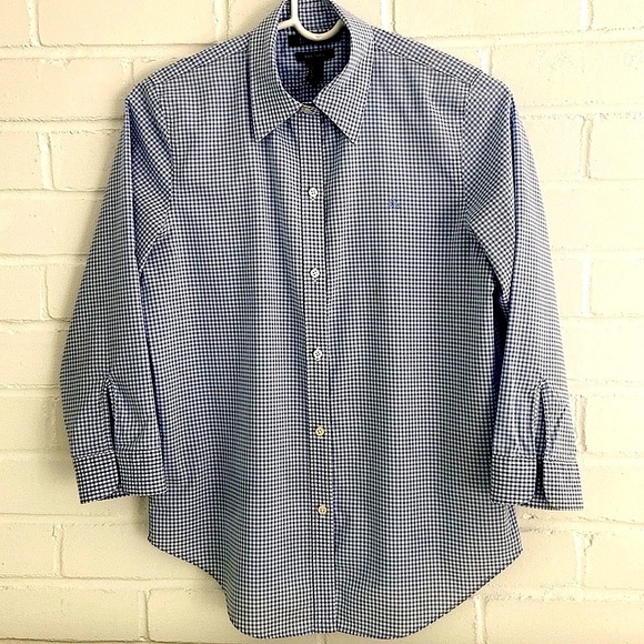 womens ralph lauren classic preppy light blue and white checked blouse size s - Picture 1 of 7